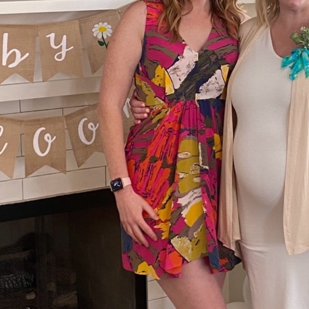 Tibi Ruched Pink and Blue print dress, perfect for brunch, showers, weddings!